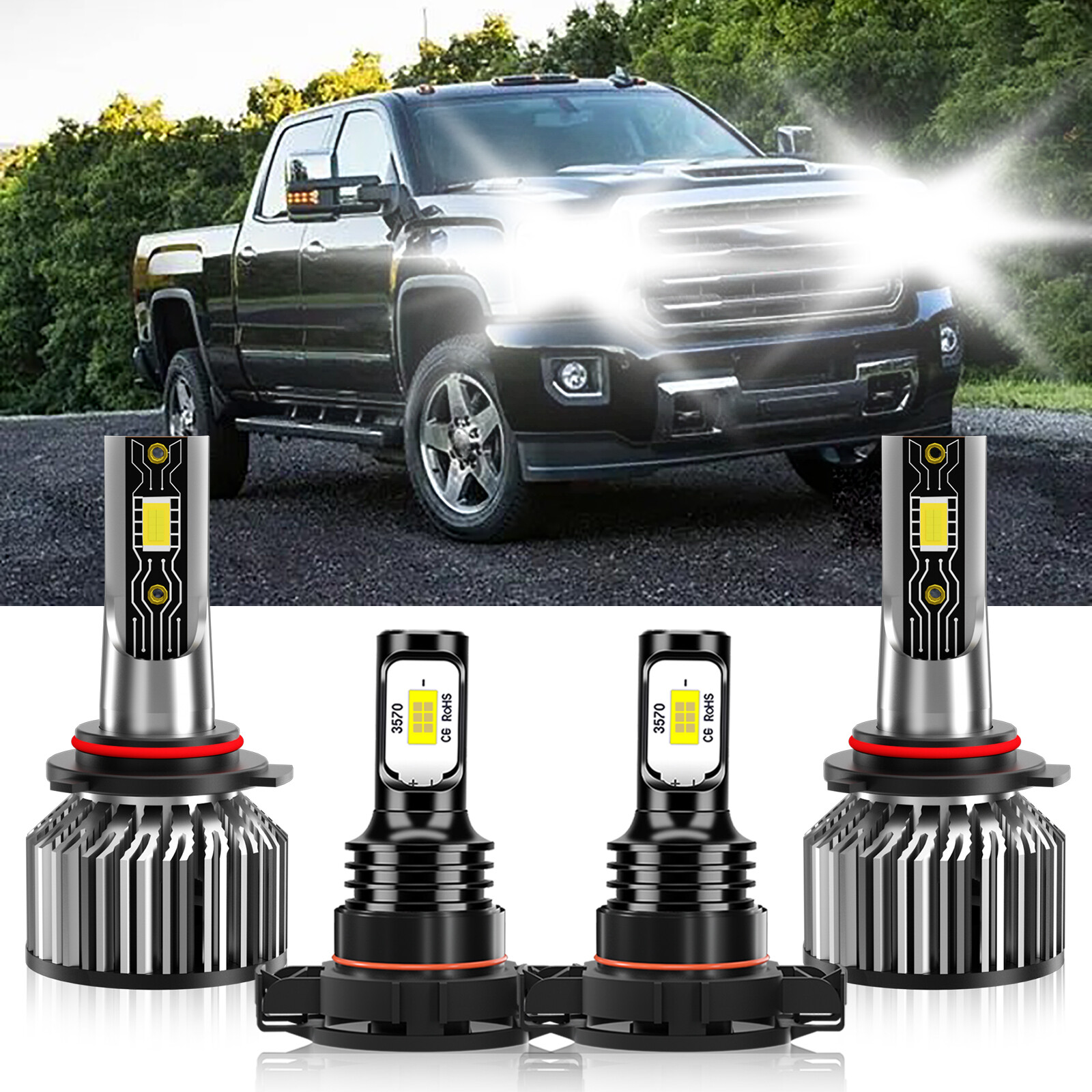 For GMC Sierra 1500 2014-2015 4x Combo LED Headlight Hi/Lo Bulb + Fog Lamp 6500K
