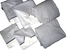 NAUTICA NAVY blue  white plaid tattersall 6PC TWIN SHEET SET 100 cotton