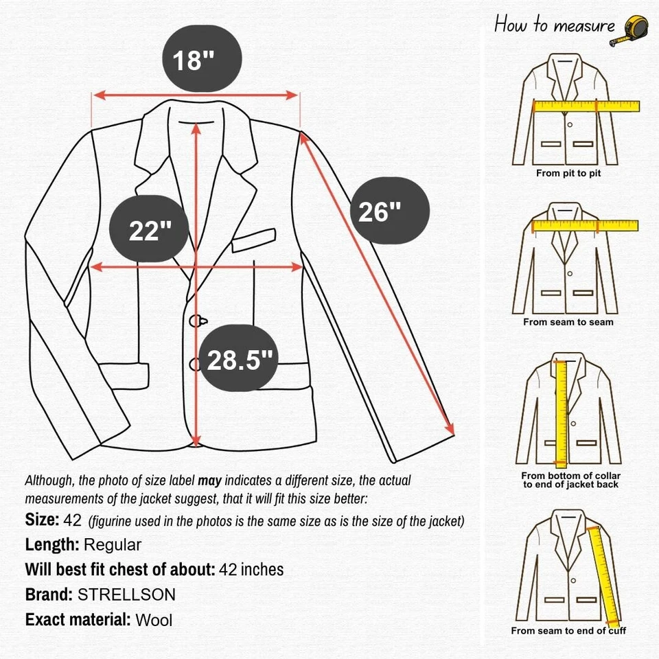 Abrigo deportivo Birdseye 42R para hombre talla EE. UU. STRELLSON chaqueta blazer de lana gris Foto 2 de 4