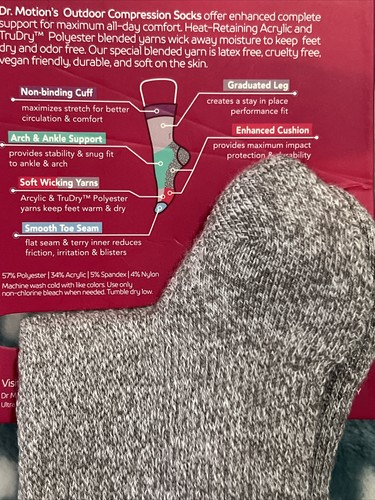 Woman’s Dr. Motion Knit Outdoor Compression Crew Socks - Gray - NWT - Bild 4 von 5