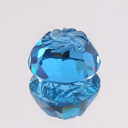 Natural Blue Tourmaline Fancy Round Carving Cut Loose Gemstone AAA+ 4.25 Ct - Picture 4 of 4