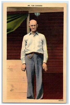 c1930's Mr. Tom Sanders Standing In Front Of Cottage Pearson Oklahoma Postcard