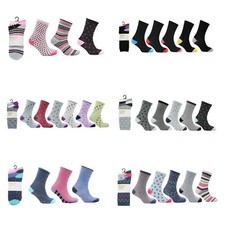 12 Pairs Ladies Womens Coloured Design Socks Cotton Blend Designer Adults 4-7