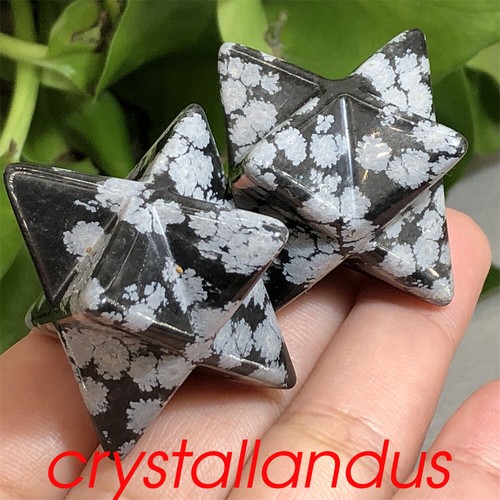 1pcs Natural Snowflake obsidian Merkaba Star Quartz Crystal Skull Gem Reiki 1.5" - Picture 2 of 12