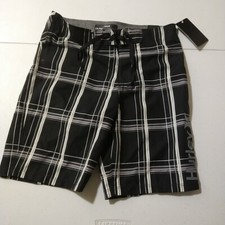 Hurley Boys Youth Board Shorts Black White Stripe Drawstring Size 12/26 NWT