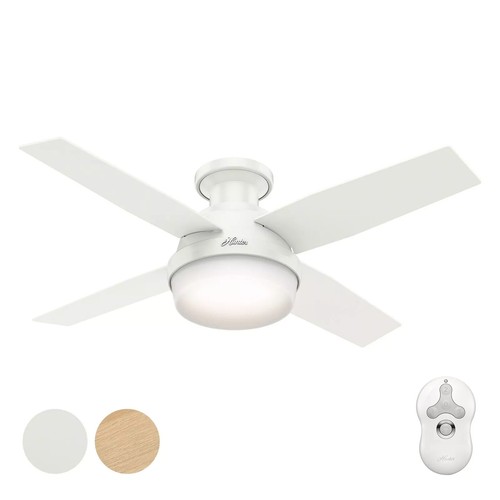 Hunter Dempsey 44 Inch White Indoor Ceiling Fan with LED Light and Remote
