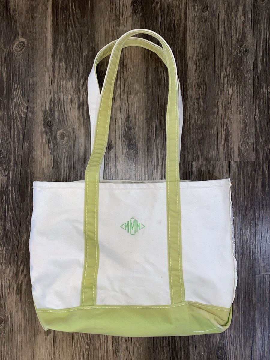 L.L. Bean Vintage Boat & Tote Canvas Bag White & Olive Green