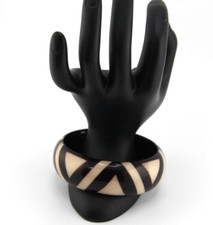 African Resin Bangle Bracelet Geometric Pattern in Brown/White