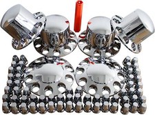 Chrome Hub Covers Kit Semi Truck Wheel Axle Covers 33mm Lug Thread-on Complete Chrome Hub Covers Kit Semi Truck Wheel Axle Covers 33mm Lug Thread-on Complete