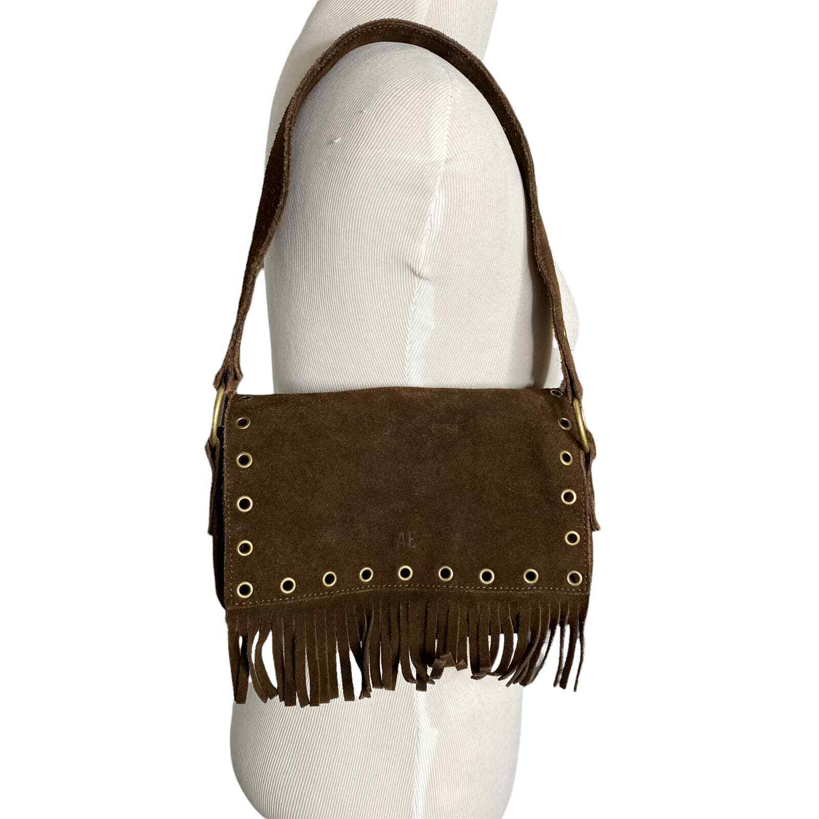 American Eagle Brown Suede Fringe Shoulder Bag Gem
