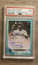 2022 Topps Chrome Aqua Wave Refractor Auto Bryan De La Cruz 128/199 PSA Mint 9