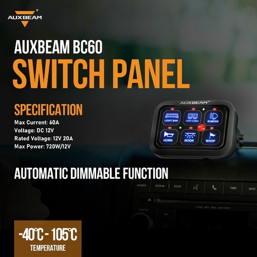 Auxbeam BC60 Gang Touch Switch Panel 6 Lights Control for Car Truck Boat UTV ATV - Picture 4 of 12