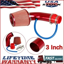 High Flow 3 Inch Cold Air Intake Induction Pipe Hose Kit with Air Filter RED