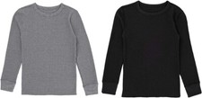 Fruit of the Loom Boys 2-Pack Thermal Waffle Crew Top Black/Heather Grey Small