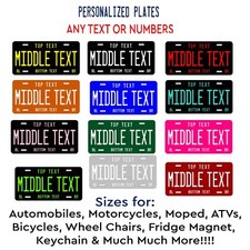Personalized Any text/Color License Plate Tag Car Bicycle ATV Bike Keychain etc