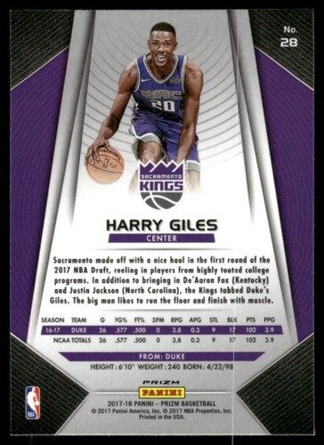 Panini Prizm #28 Harry Giles Prizms 2017 rojo blanco y azul radiocontrol - Imagen 2 de 2