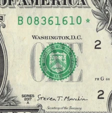 Series 2017A Star Note B New York 3.2M Pack Run FW One Dollar Bill B08361610*