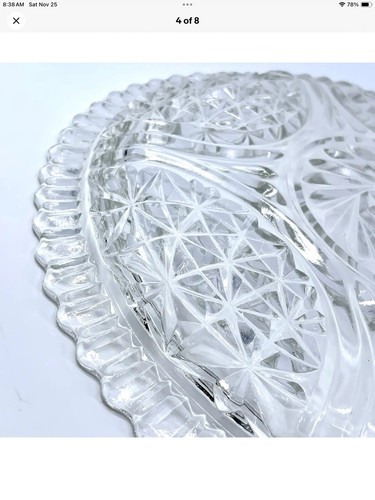Anchor Hocking Glass Stars Bars Prescut Round Tray Scallop Edge 12” Vtg Dish - Picture 4 of 8