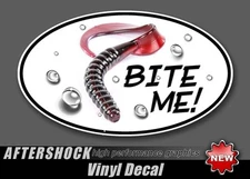 Bite Me Fishing Lure Sticker - oval plastic worm bass fish decal culprit