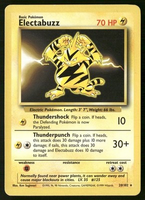 Pokemon Electabuzz Base Set Unlimited 20/102 Rare Lightly Played