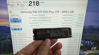 SAMSUNG 970 EVO PLUS 2TB NVME M2 SSD MZ-V7S2T0 Health 100% Usage 406 Hours