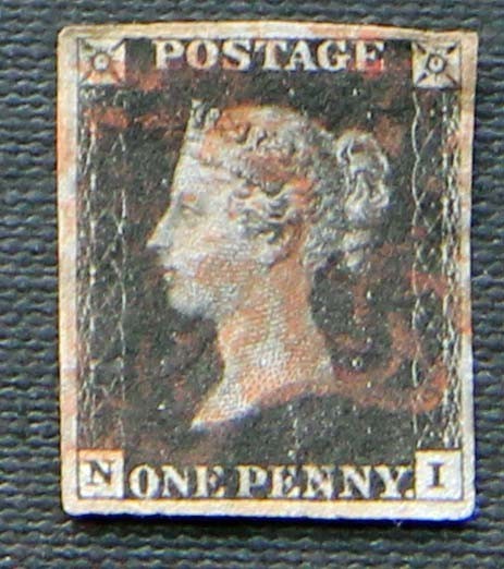 GB QV 1840 1d penny black SG2. Red maltese cross 4 margins NI letters