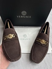 Versace Loafers With Brown Suede And Gold Medusa Head