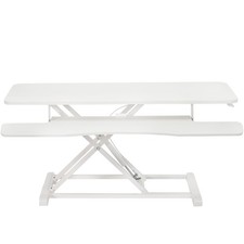 VIVO White Height Adjustable 42" Standing Desk Monitor Riser, Sit Stand Tabletop