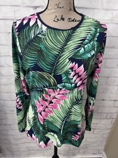 Lands End Rash Guard Swim T Shirt Size S 6-8 Palm Leaf Tropical Flower Modest