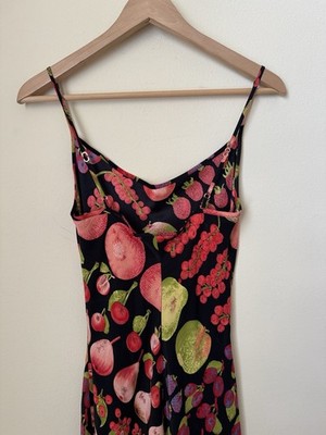 Betsey Johnson Fruit Print Dress Silk Black Multicolor Size 6 | eBay
