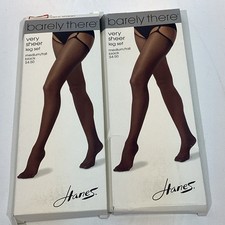 Hanes Thigh High Stockings Garter Two Pr Med/Tall Black Barely There Leg Set