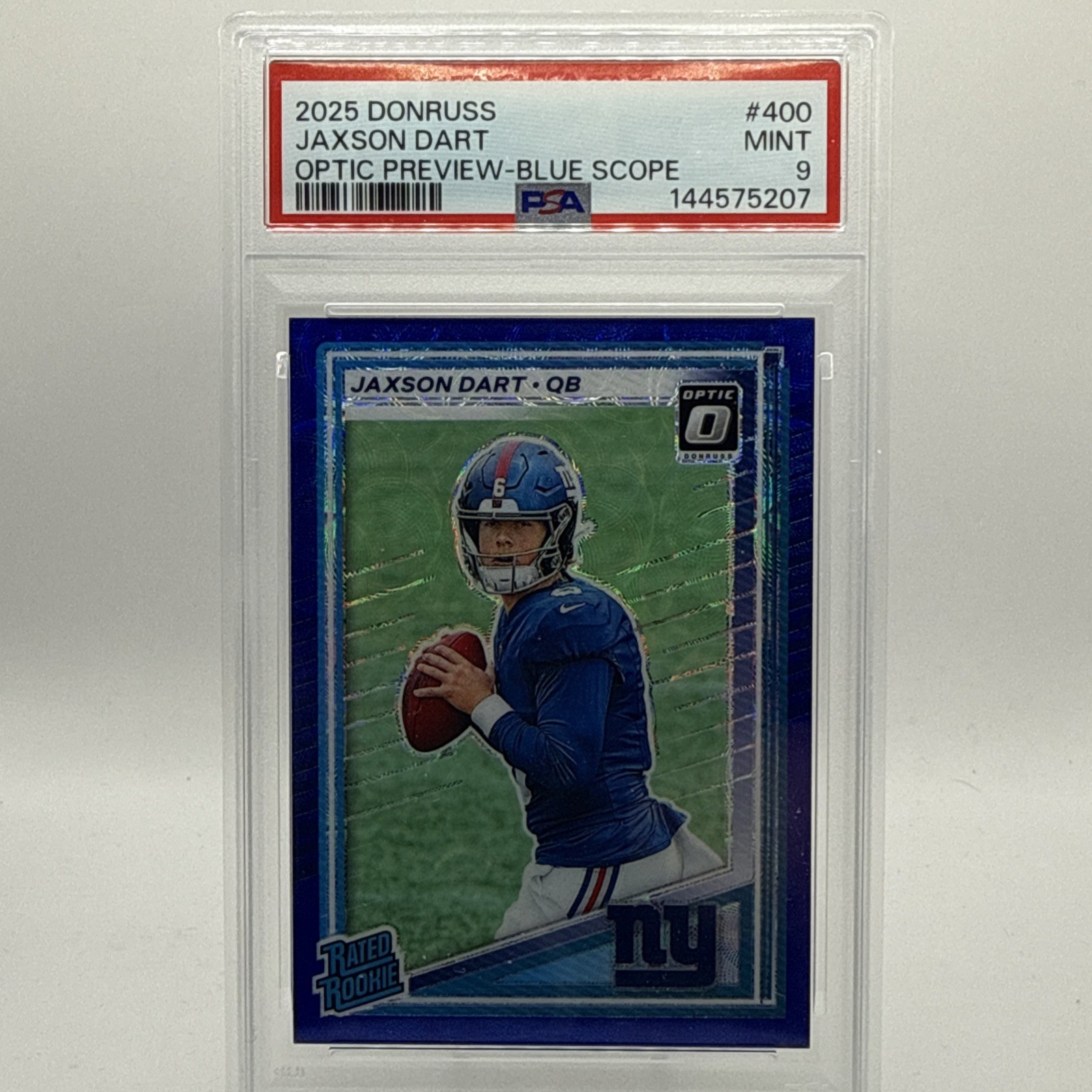 2025 Panini Donruss Jaxson Dart Optic Preview Blue Scope Rookie #400 PSA 9 Mint