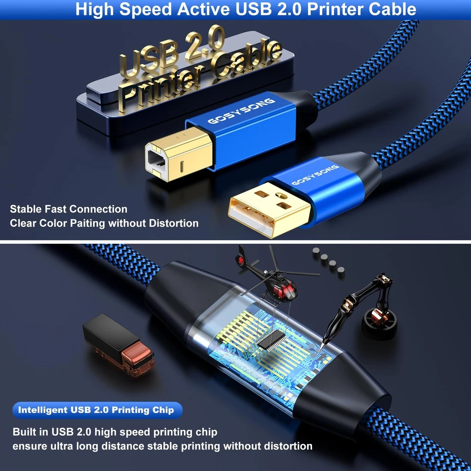 100ft Active USB 2.0 Cable, Type A to B, High Speed 100ft, Blue - Image 2 of 4