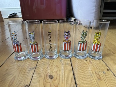 GLÄSER James Rizzi Glas Katze CAT 6er SET COMPLETE # Art