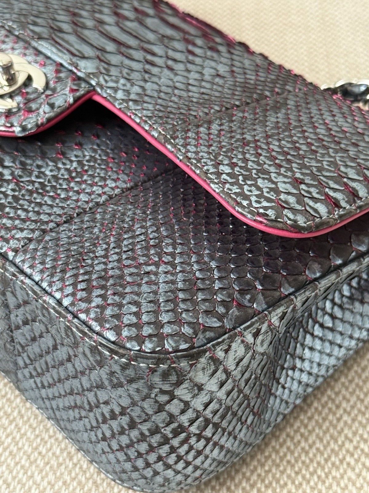 CHANEL Iridescent Blue Multicolor Python Classic … - image 11