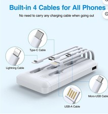 20000mAh Power Bank Portable Charger with Cables, USB Battery Pack.