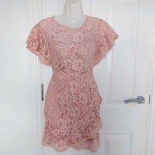 Shein Pink Lace Dress Size S UK 8 10 Boned Bust Short Sleeve Party Evening Dress