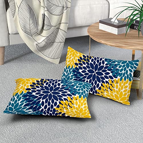Navy Blue Yellow Pillow Covers 12x20 20" x 12" (Pack of 2) Navy Yellow Teal - Imagen 8 de 8