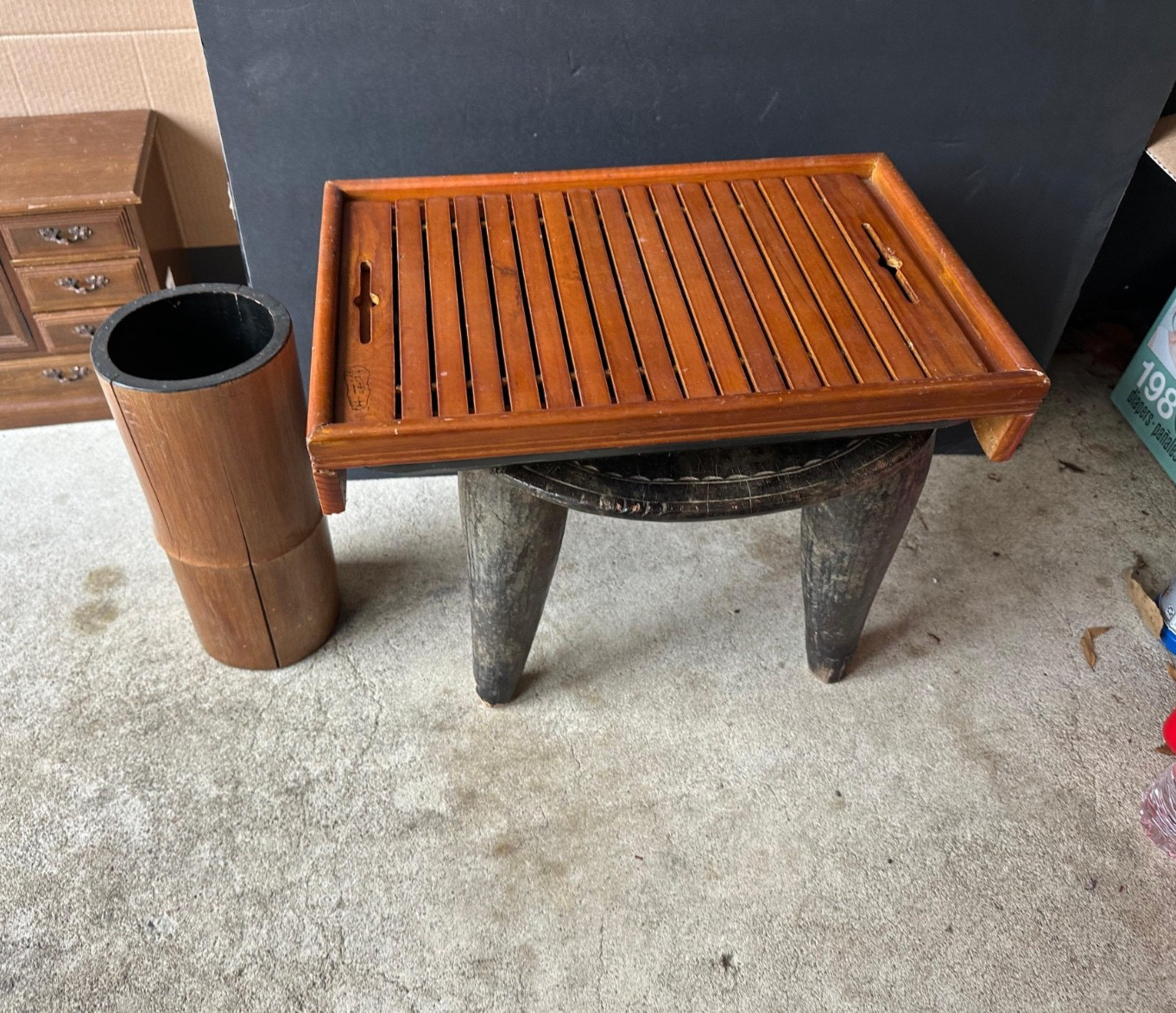 Vintage Chinese-Style Bamboo Gongfu Tea Tray & Brush Pot Holder Set
