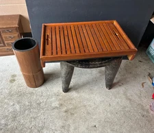 Vintage Chinese-Style Bamboo Gongfu Tea Tray & Brush Pot Holder Set