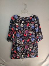 Old Navy Shift Dress Medium Multicolor Floral 3/4 Sleeve Back Zip Casual Mini