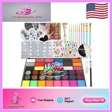 Kid-Safe 42 Color Face Paint Kit with Brushes, Stencils Gems for All Occasions