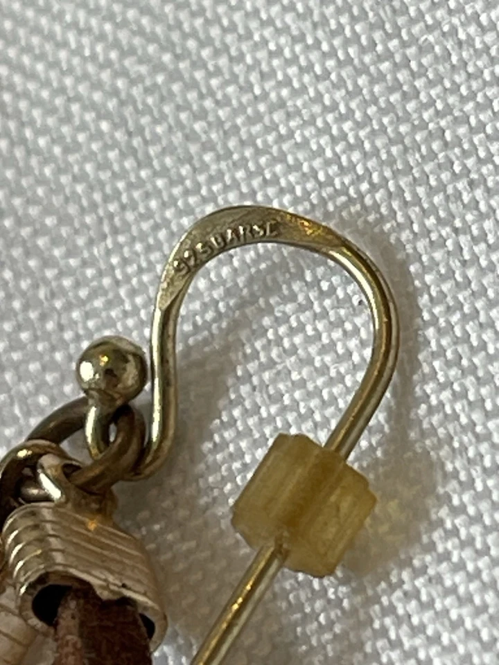 Barse 925 棕色皮革吊坠宝石耳环 — 第 4/4 张图片