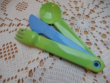 TUPPERWARE Picknick Besteck 3-tlg. Set Blau/Grün Messer, Gabel, Löffel Neu