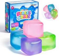 4 Pack Stress Cube Squishy Toys, 2.17" Sugar Squishy Sensory Fidget Toys for Adu