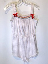 Vtg 80s Stardust Polka Dot Smocked Romper Girls MED White Red Bows Retro