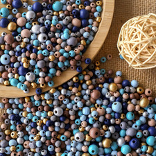 1370Pcs Colored Wooden Beads round Blue Wooden Beads Colorful Natural Wood Bead