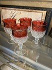 5 Kings Crown Cut Crystal Stemmed Glass Ruby Red Rim Wine Goblet Set — photo 2