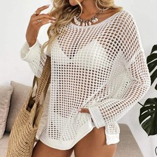 Beach Cover Up Mesh Hollow Out Cutout out Knitwear Swimsuit Beach Sun Protection