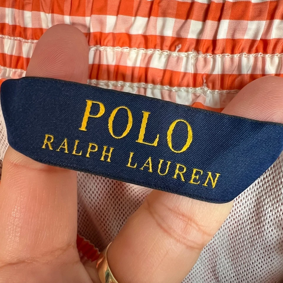 Bañador Polo Ralph Lauren Para Hombre Pequeño Naranja Guinga Con Cordón Foto 3 de 4